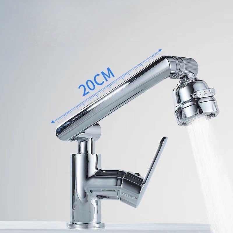 Vòi lavabo, vòi rửa mặt GIORMANI nóng lạnh cần xoay 360 độ SNL49 kèm đôi dây cấp inox