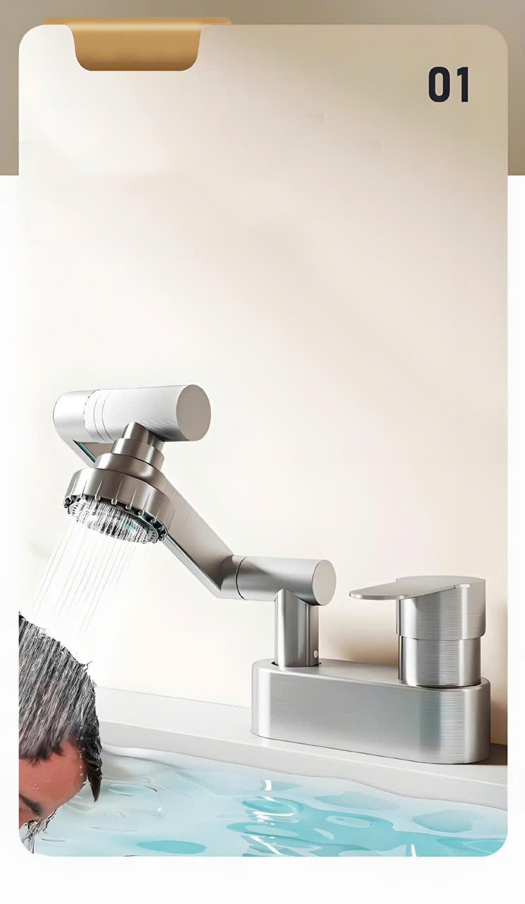Vòi rửa mặt, vòi lavabo nóng lạnh inox 304 cần xoay ổ bi 2 chế nước GIORMANI SNL59 kèm đôi dây cấp nước inox