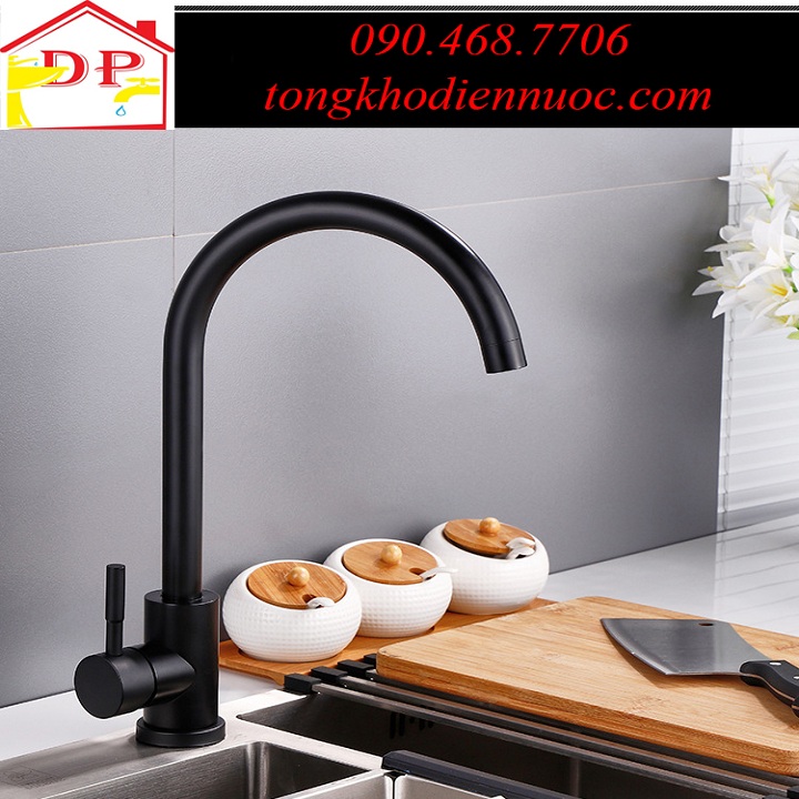 Vòi rửa bát, rửa chén nóng lạnh inox mạ đen GIORMANI VRB23 kèm dây cấp nước inox