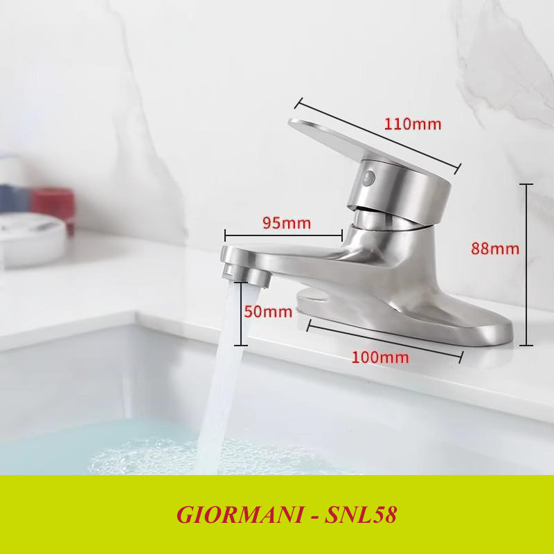 Vòi rửa mặt, vòi lavabo nóng lạnh inox 304 cao cấp GIORMANI SNL58 kèm đôi dây cấp nước inox