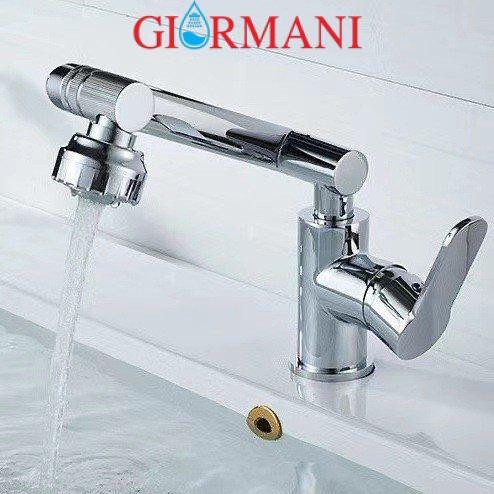 Vòi lavabo, vòi rửa mặt GIORMANI nóng lạnh cần xoay 360 độ SNL49 kèm đôi dây cấp inox