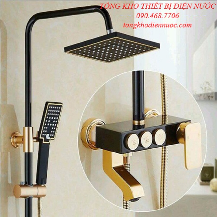 Bộ sen cây tắm nóng lạnh vàng đen 3 nút cao cấp GIORMANI SC30