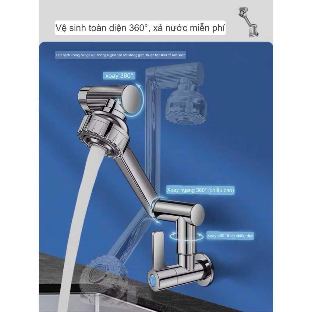 Vòi rửa bát, rửa chén lạnh cắm tường cần xoay khớp nối ổ bi 360 độ GIORMANI VRB911