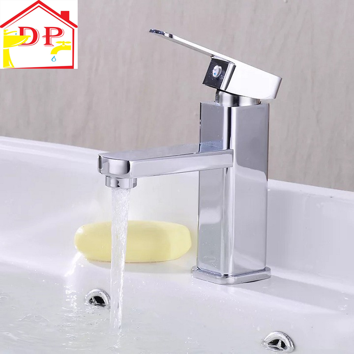 Vòi lavabo, vòi rửa mặt GIORMANI nóng lạnh kiểu vuông SNL16 kèm đôi dây cấp inox