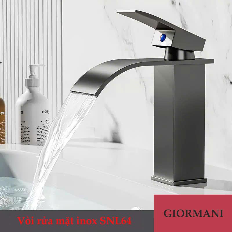 Vòi rửa mặt, vòi lavabo nóng lạnh mạ đen cao cấp GIORMANI SNL64 kèm đôi dây cấp nước inox