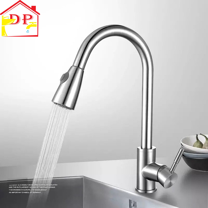 Vòi rửa bát, rửa chén nóng lạnh inox dây rút tiện dụng GIORMANI VRB25 kèm dây cấp nước inox