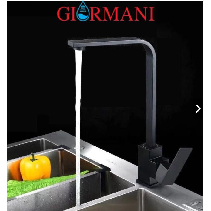 Vòi rửa bát, rửa chén nóng lạnh vuông hợp kim đồng mạ đen cao cấp GIORMANI VRB28 kèm dây cấp nước inox