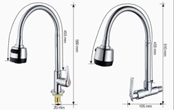 Vòi rửa bát, rửa chén lạnh cắm tường cần mềm 2 chế độ nước VRB905
