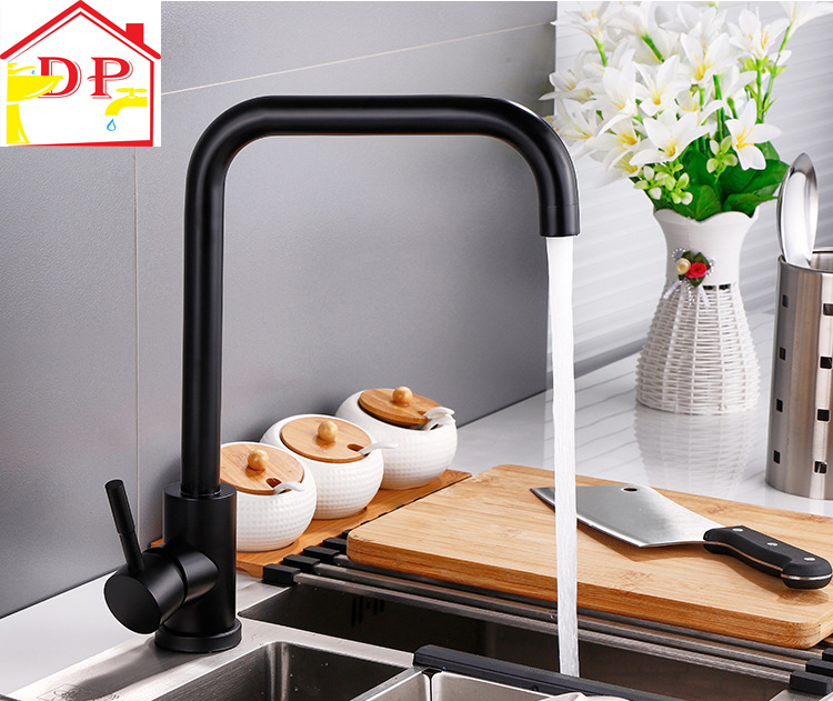 Vòi rửa bát, rửa chén nóng lạnh cần vuông inox mạ đen GIORMANI VRB24 kèm dây cấp nước inox