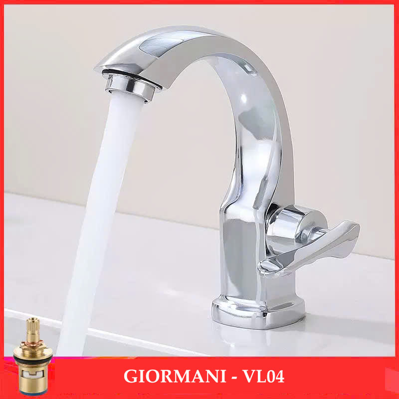 Vòi lavabo, vòi rửa mặt rửa tay lạnh hợp kim đồng cao cấp kèm dây cấp nước inox VL04 - hàng GIORMANI bảo hành 24 tháng