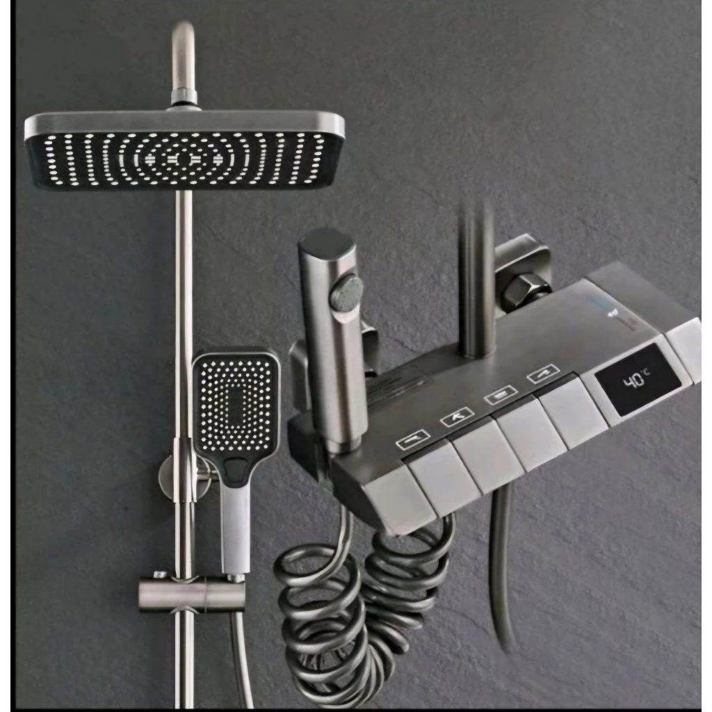 Bộ sen cây tắm phím đàn nóng lạnh mạ màu titan cao cấp có đèn led hiển thị nhiệt độ GIORMANI SC39