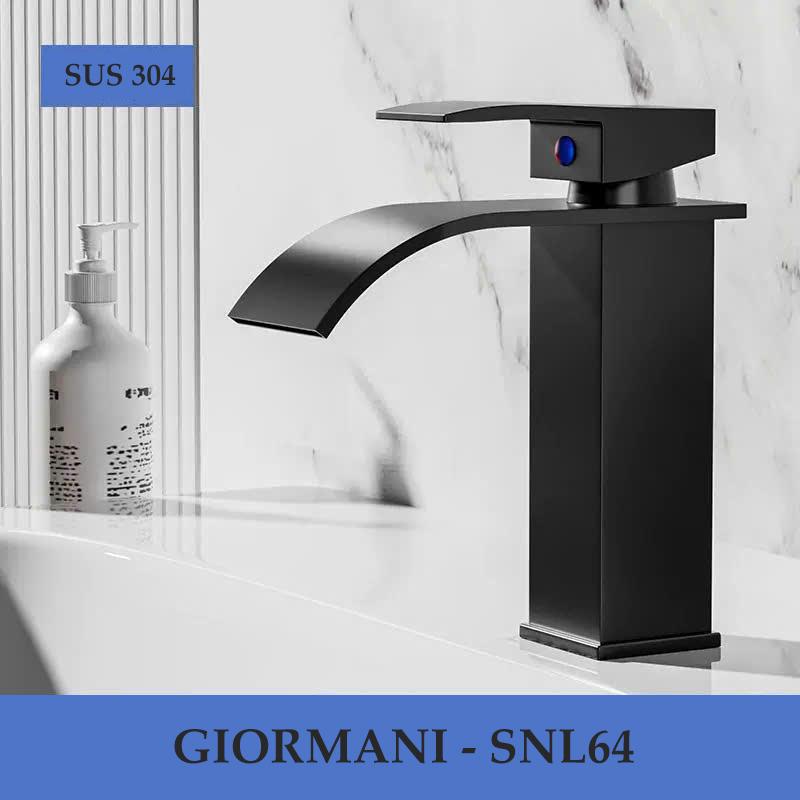 Vòi rửa mặt, vòi lavabo nóng lạnh mạ đen cao cấp GIORMANI SNL64 kèm đôi dây cấp nước inox