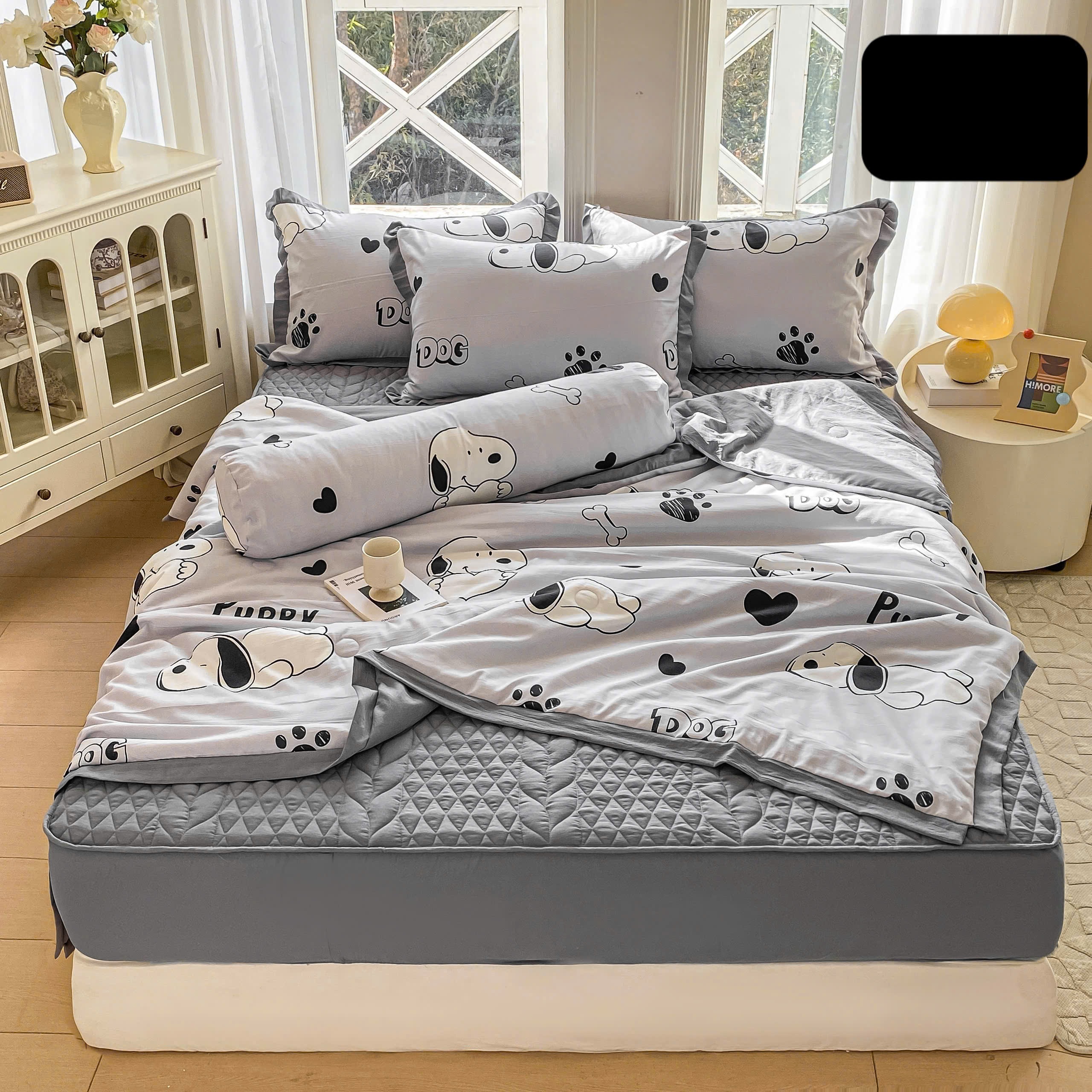 Bộ Chăn Ga Cotton Đũi Hàn Quốc 5 Món Chần Bông (BST 1)