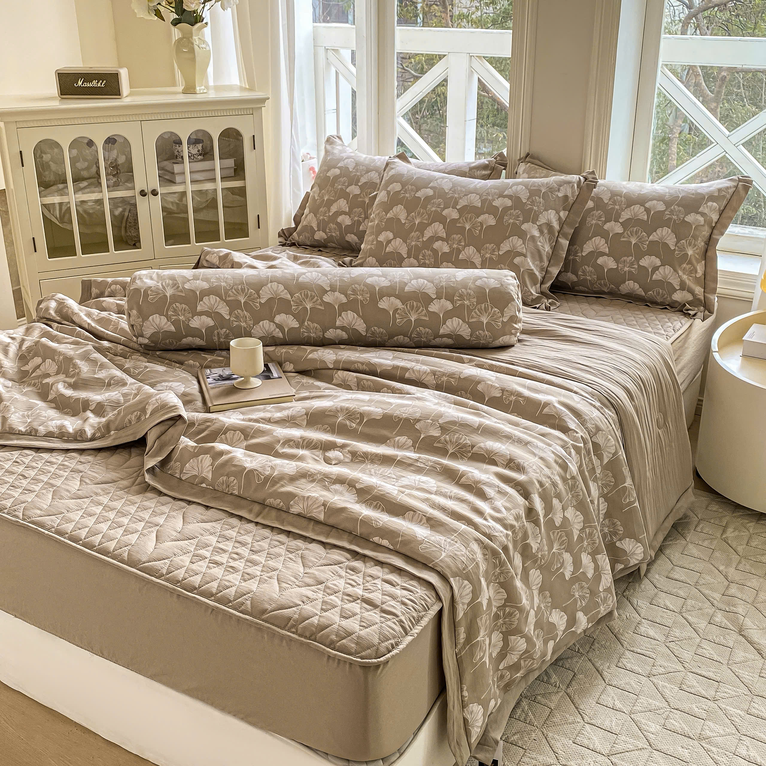 Bộ Chăn Ga Cotton Đũi Hàn Quốc 5 Món Chần Bông (BST 2)