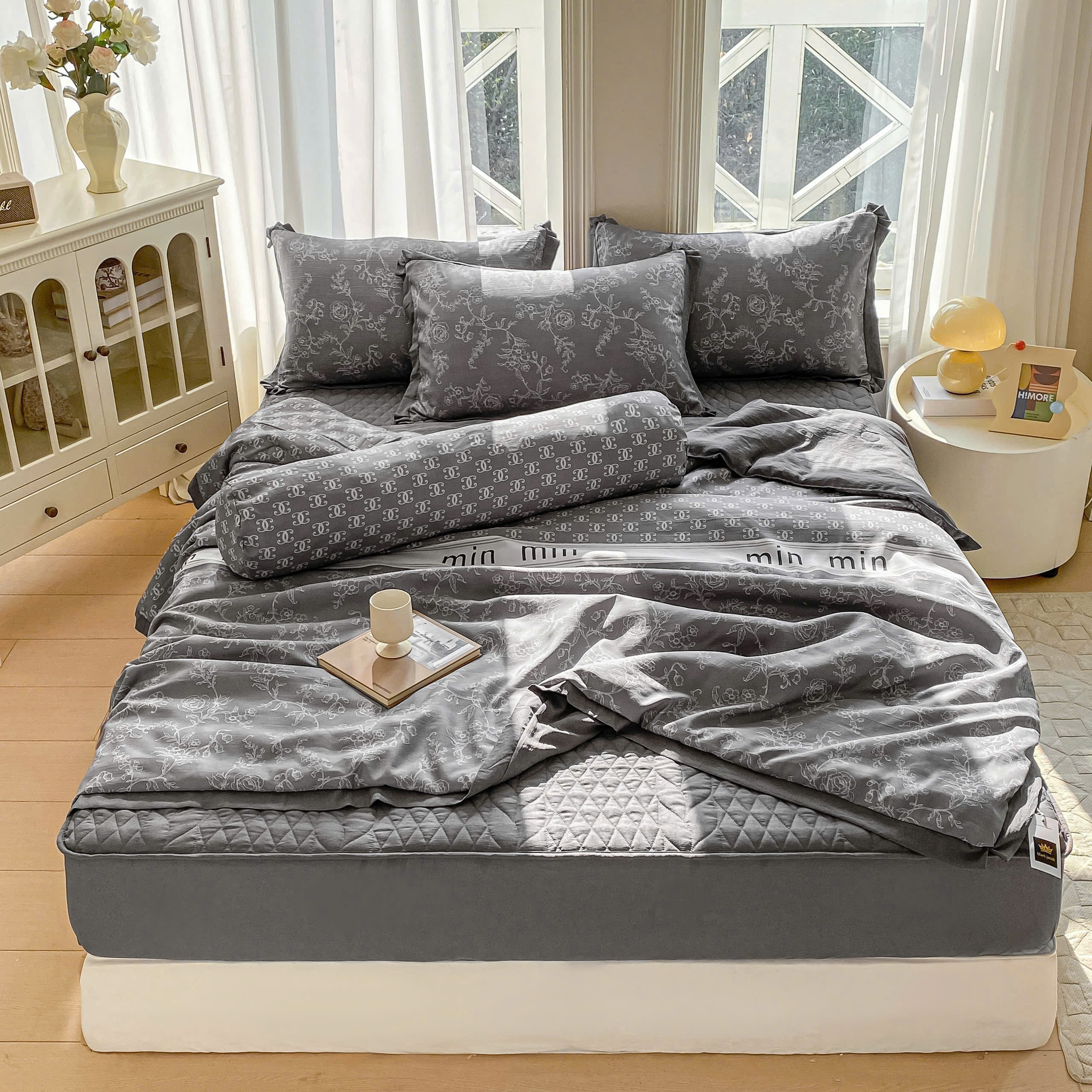 Bộ Chăn Ga Cotton Đũi Hàn Quốc 5 Món Chần Bông (BST 1)