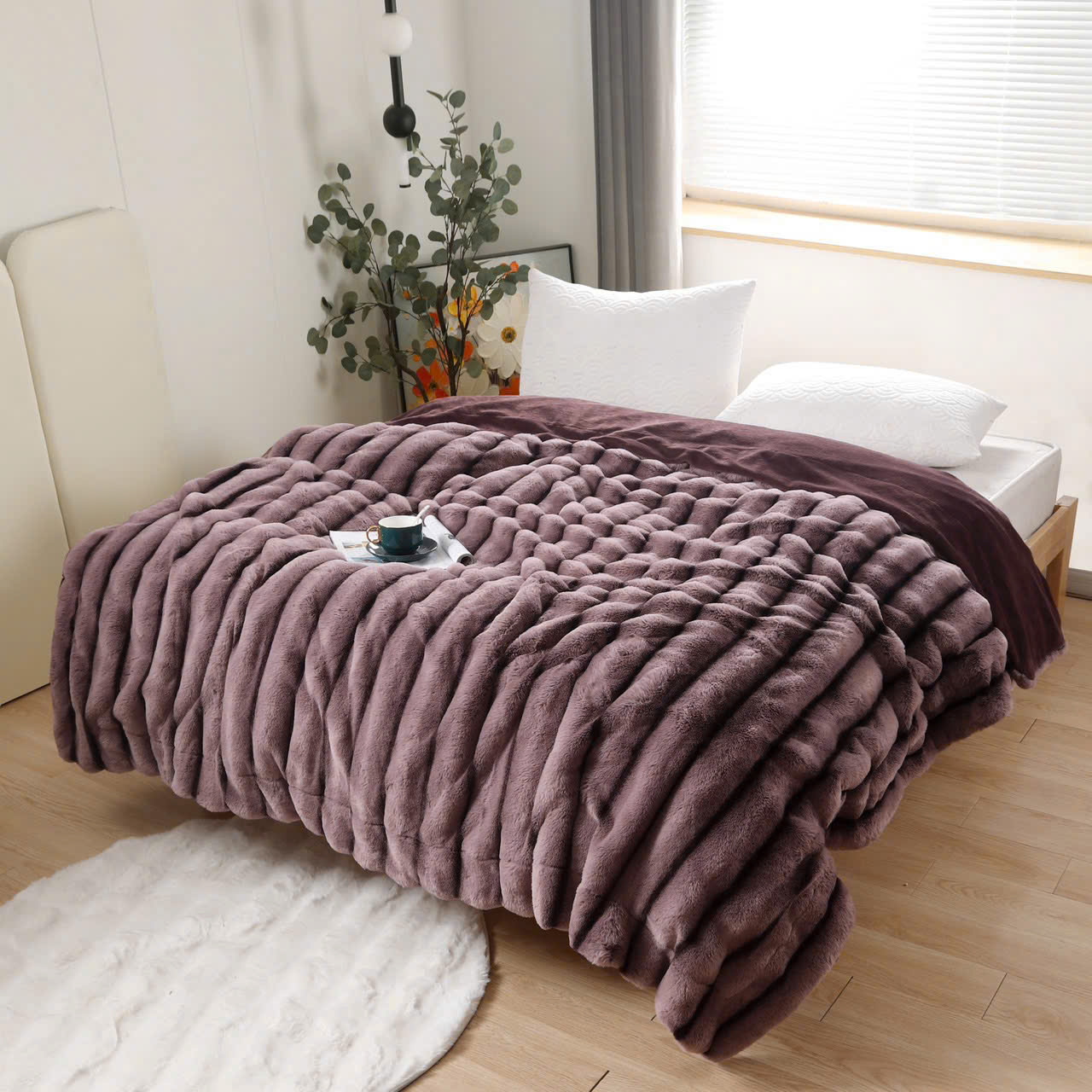 Chăn Chồn Sóng 3D – Mềm Mịn, Sang Trọng, Giữ Ấm Tuyệt Vời