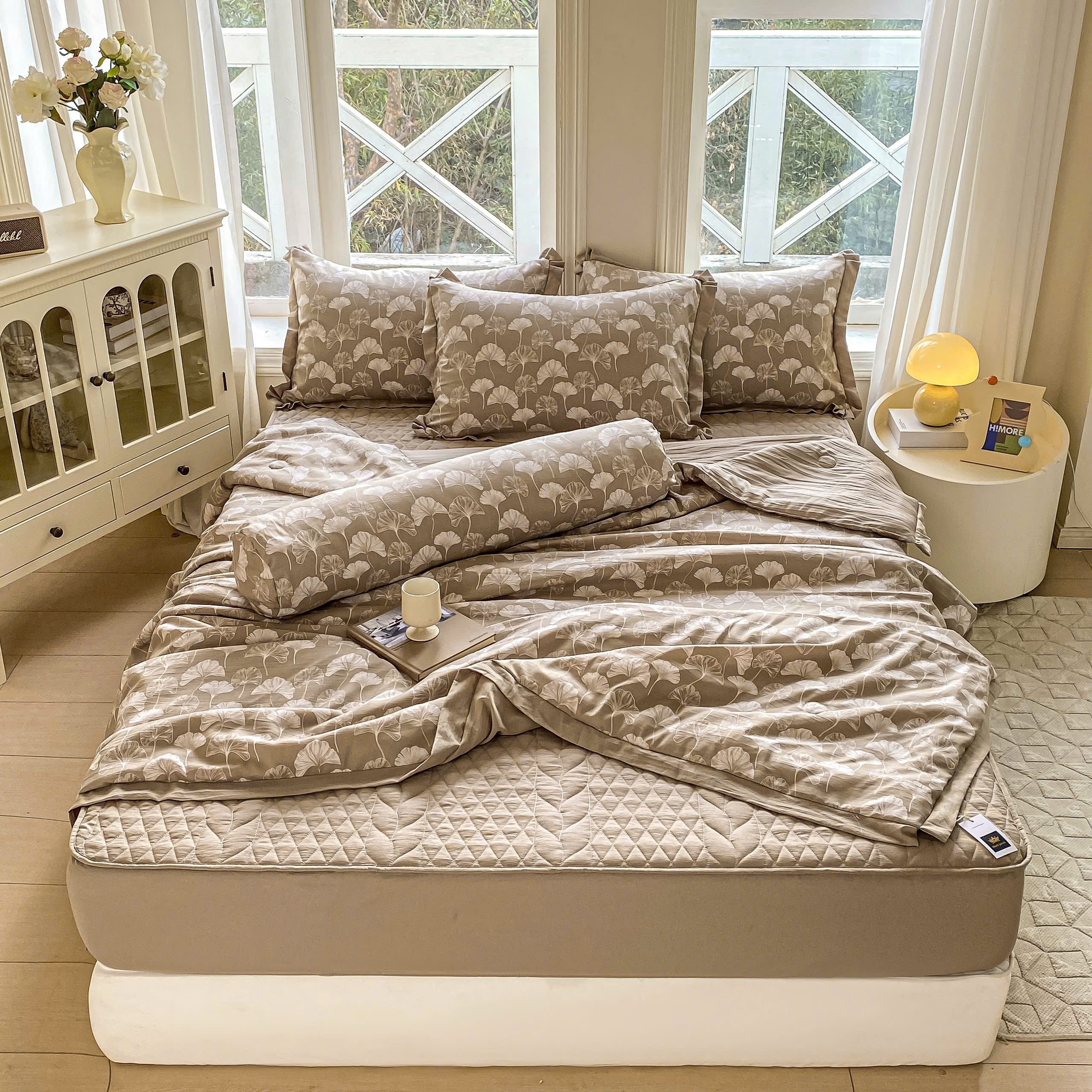 Bộ Chăn Ga Cotton Đũi Hàn Quốc 5 Món Chần Bông (BST 1)