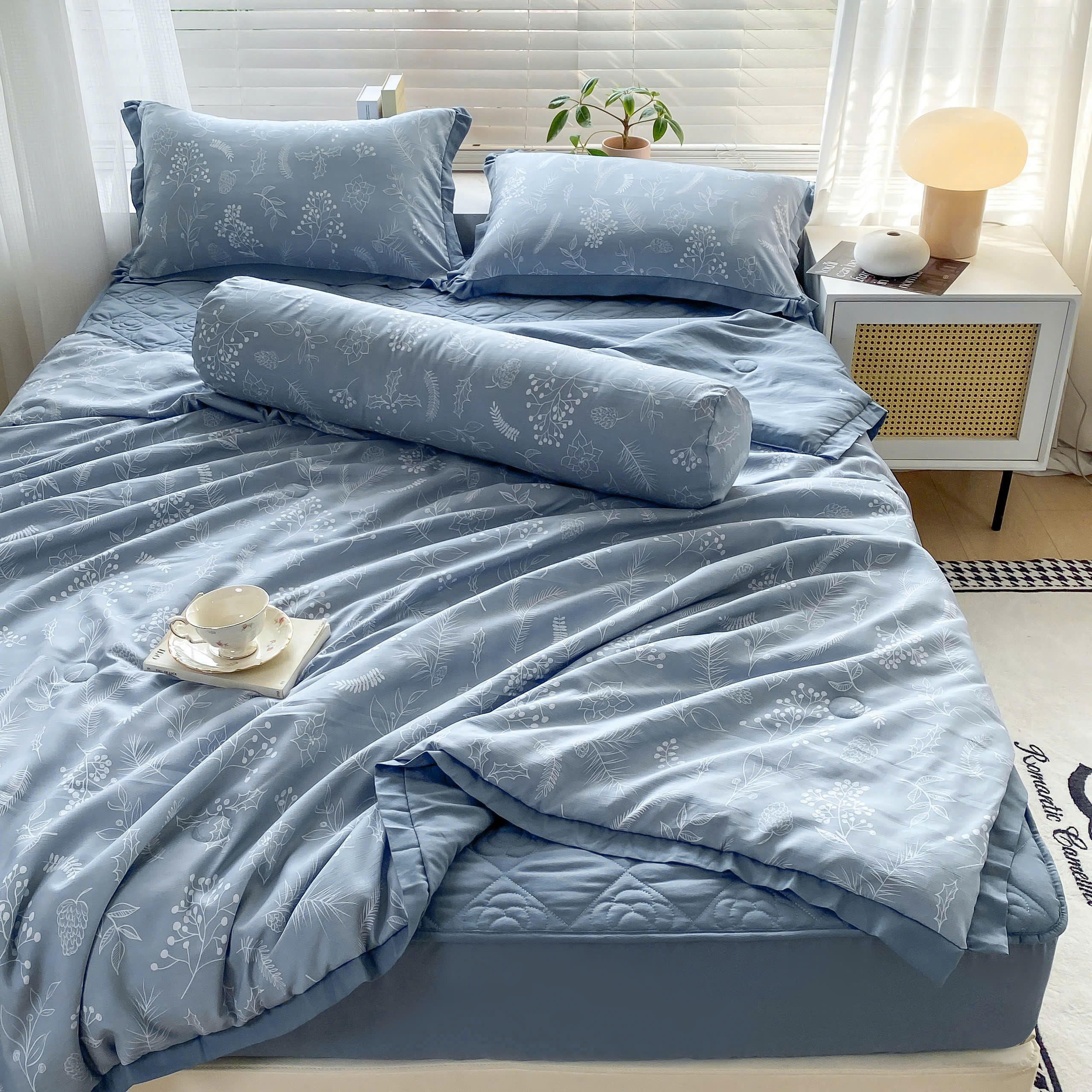 Bộ Chăn Ga Cotton Đũi Hàn Quốc 5 Món Chần Bông (BST 2)