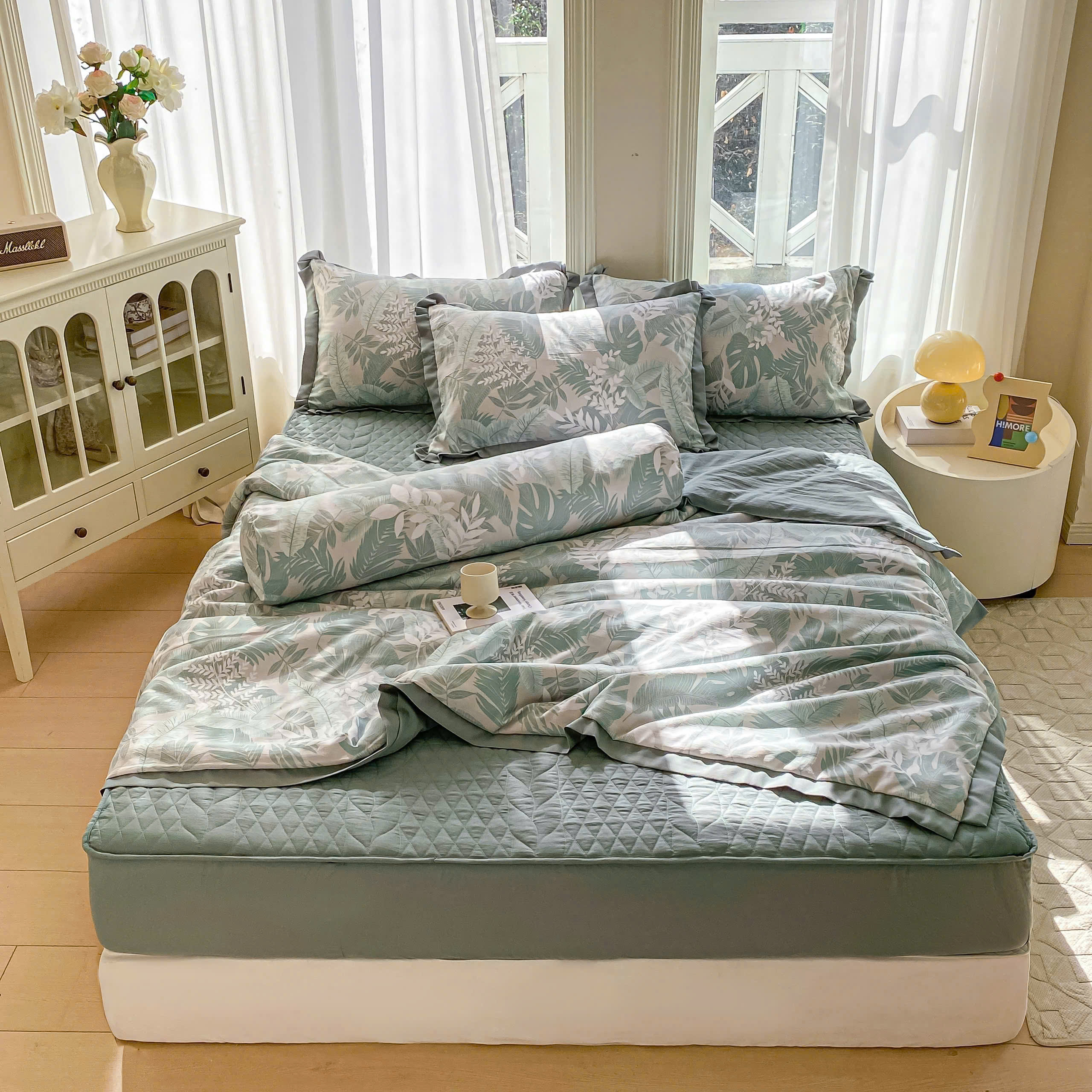 Bộ Chăn Ga Cotton Đũi Hàn Quốc 5 Món Chần Bông (BST 1)