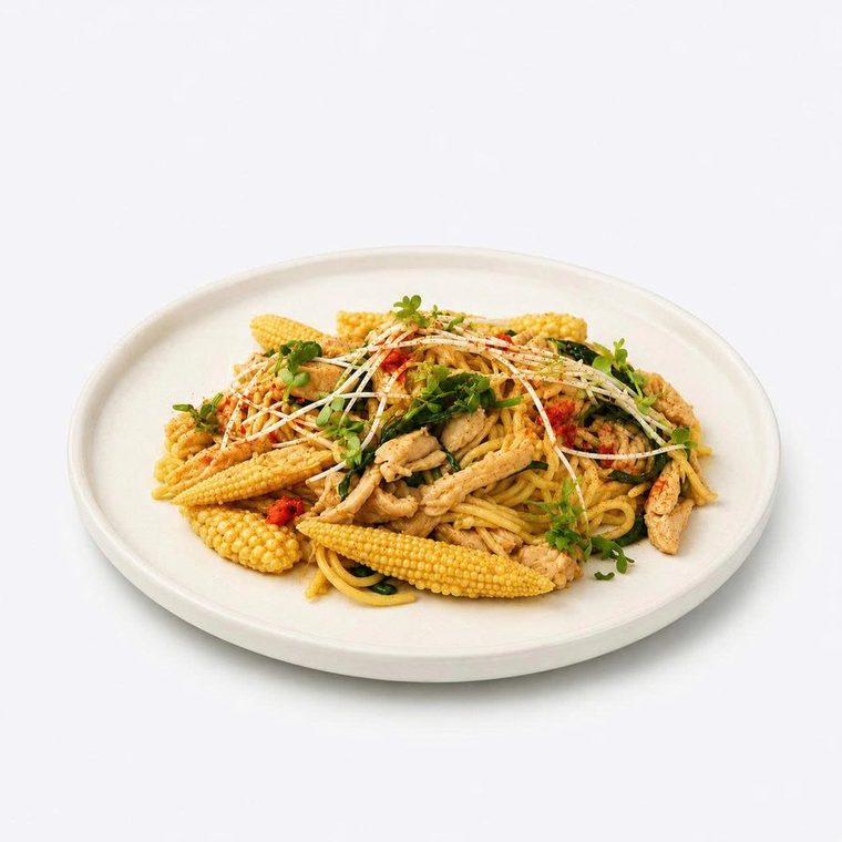 Mì Ngô Gà Xé, Nấm & Bắp Non - Shredded Chicken, Mushroom & Baby Corn Corn Pasta