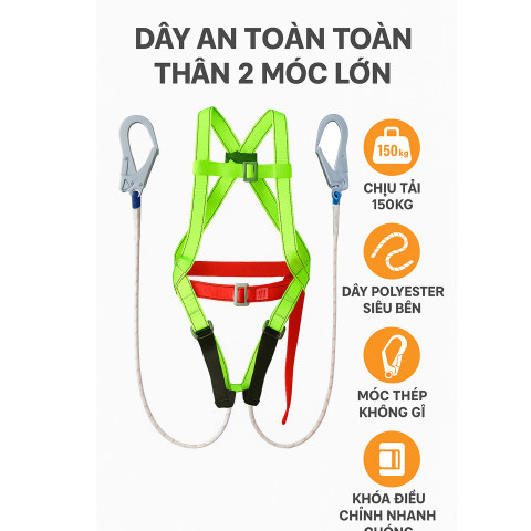 Bộ dây móc HP an toàn toàn thân 2 móc lớn