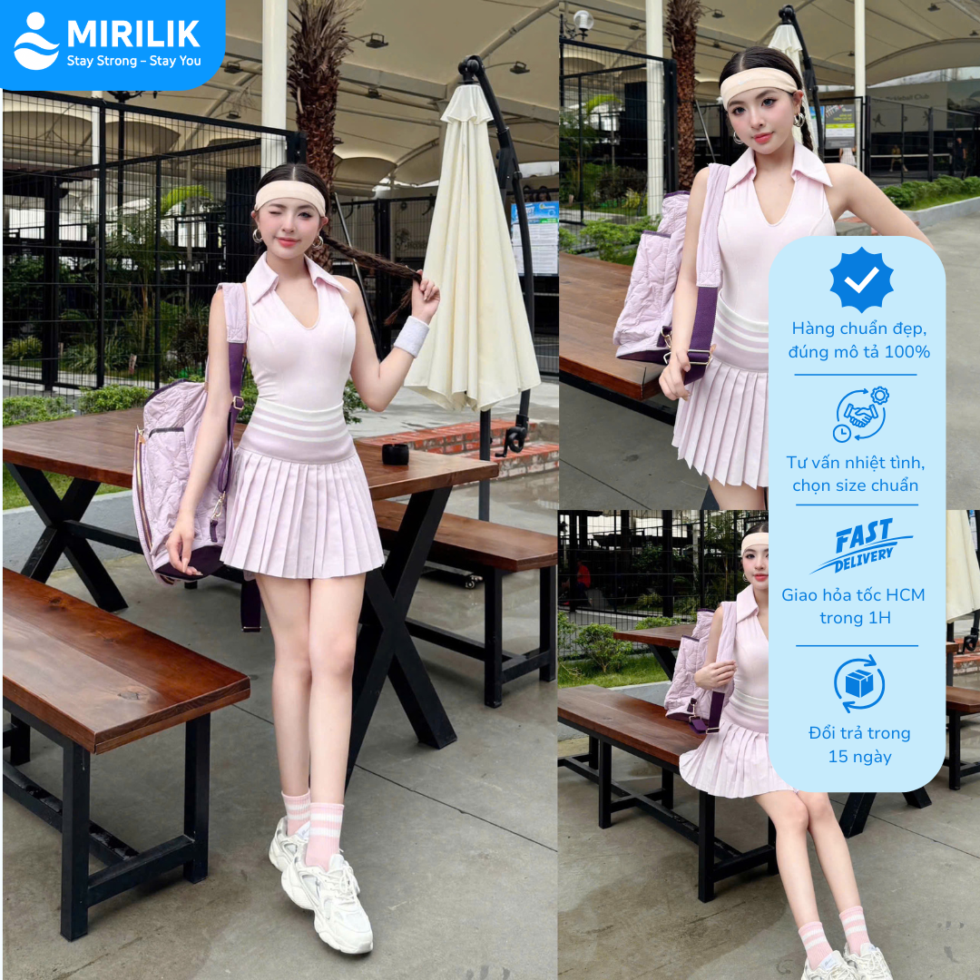 Set Váy Pickleball Tennis Bra Mút Đúc Tập Thể Thao Nữ Chất Thun Lạnh Hàng Quảng Châu Cao Cấp Mirilik