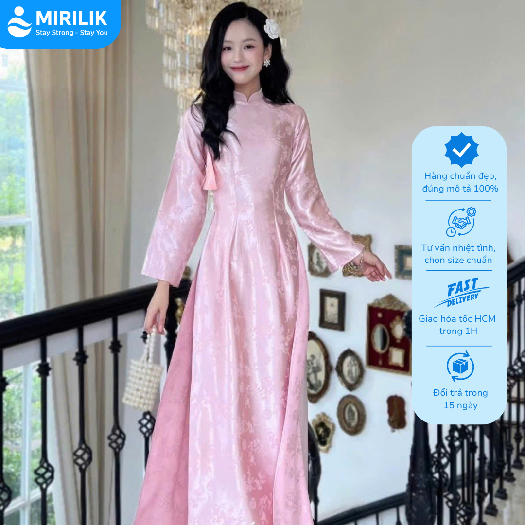 Áo Dài Gấm Cao Cấp Nữ Kèm Quần Lụa Ngọc Trai Thiết Kế Sang Trọng Dáng Dài Quý Phái Tết 2026 Chụp Ảnh