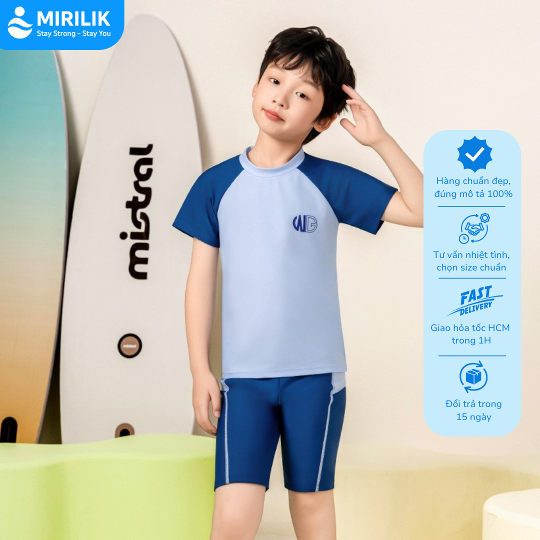 Bộ Đồ bơi bé trai Size đại từ 11 - 45 Kg áo bơi tay ngắn quần ngắn thoáng mát chống nắng cá Mirilik