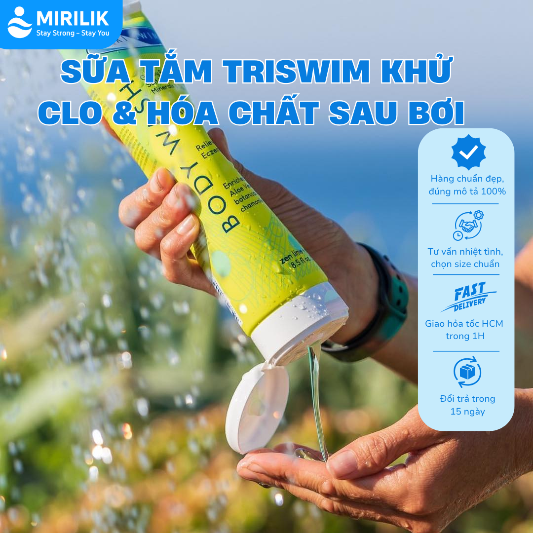 Sữa tắm TRISWIM chuyên dùng đi bơi loại sạch Clo, mùi Clo và muối biển, làm mềm da - MIRILIK
