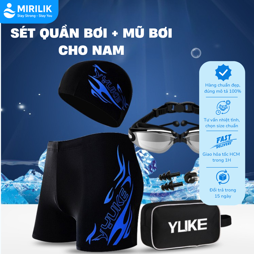 Combo Quần bơi nam + Nón bơi vải hiệu YUKE cao cấp nam tính hợp thời trang YURIPROMAX