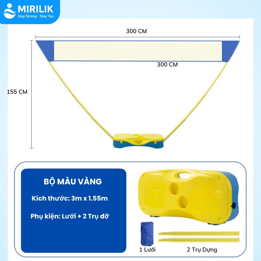 Lưới Cầu Lông Gấp Gọn Có Trụ - Phụ Kiện Cầu Lông 3in1 Chính Hãng Giá Rẻ Dùng Cho Gia Đình Mirilik