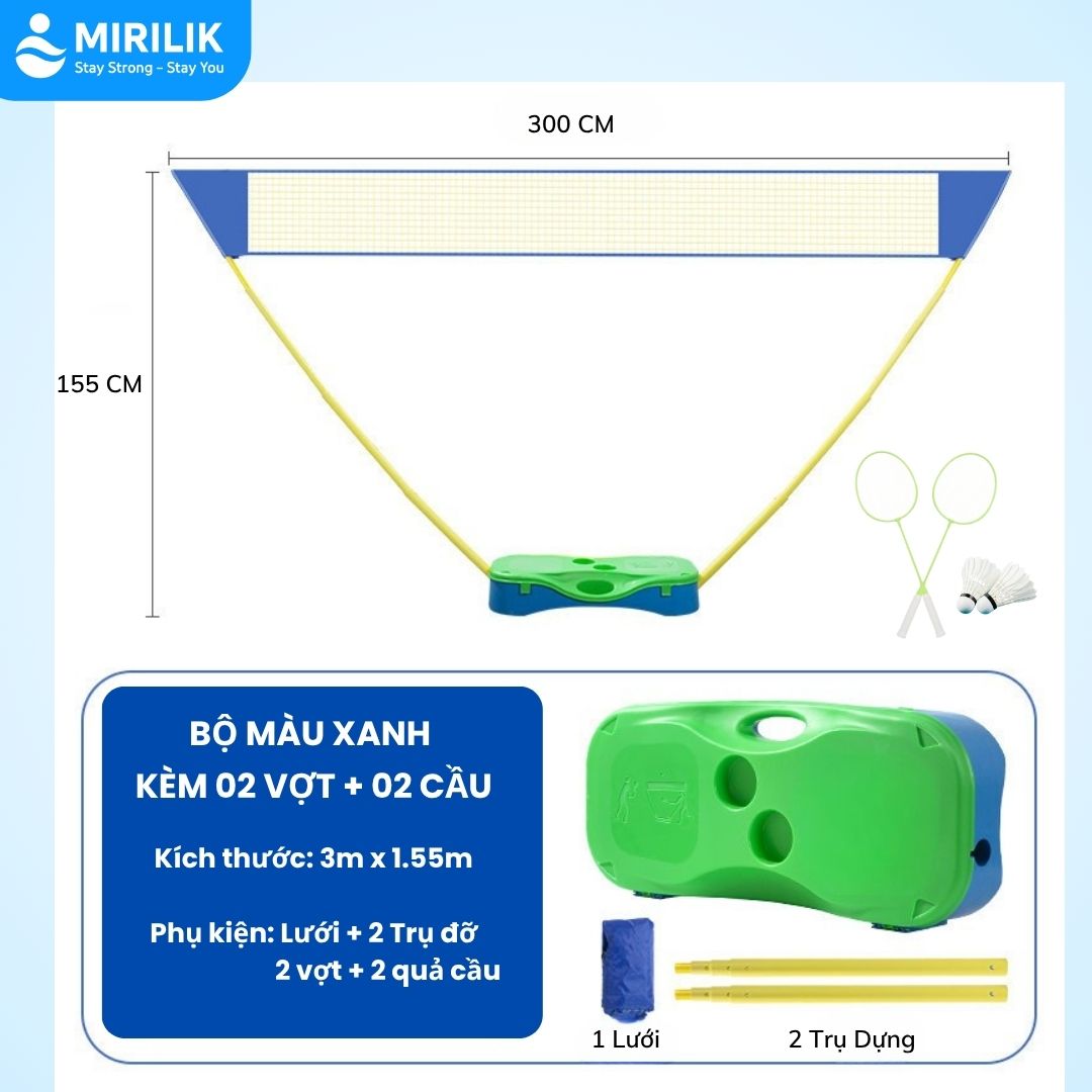 Lưới Cầu Lông Gấp Gọn Có Trụ - Phụ Kiện Cầu Lông 3in1 Chính Hãng Giá Rẻ Dùng Cho Gia Đình Mirilik