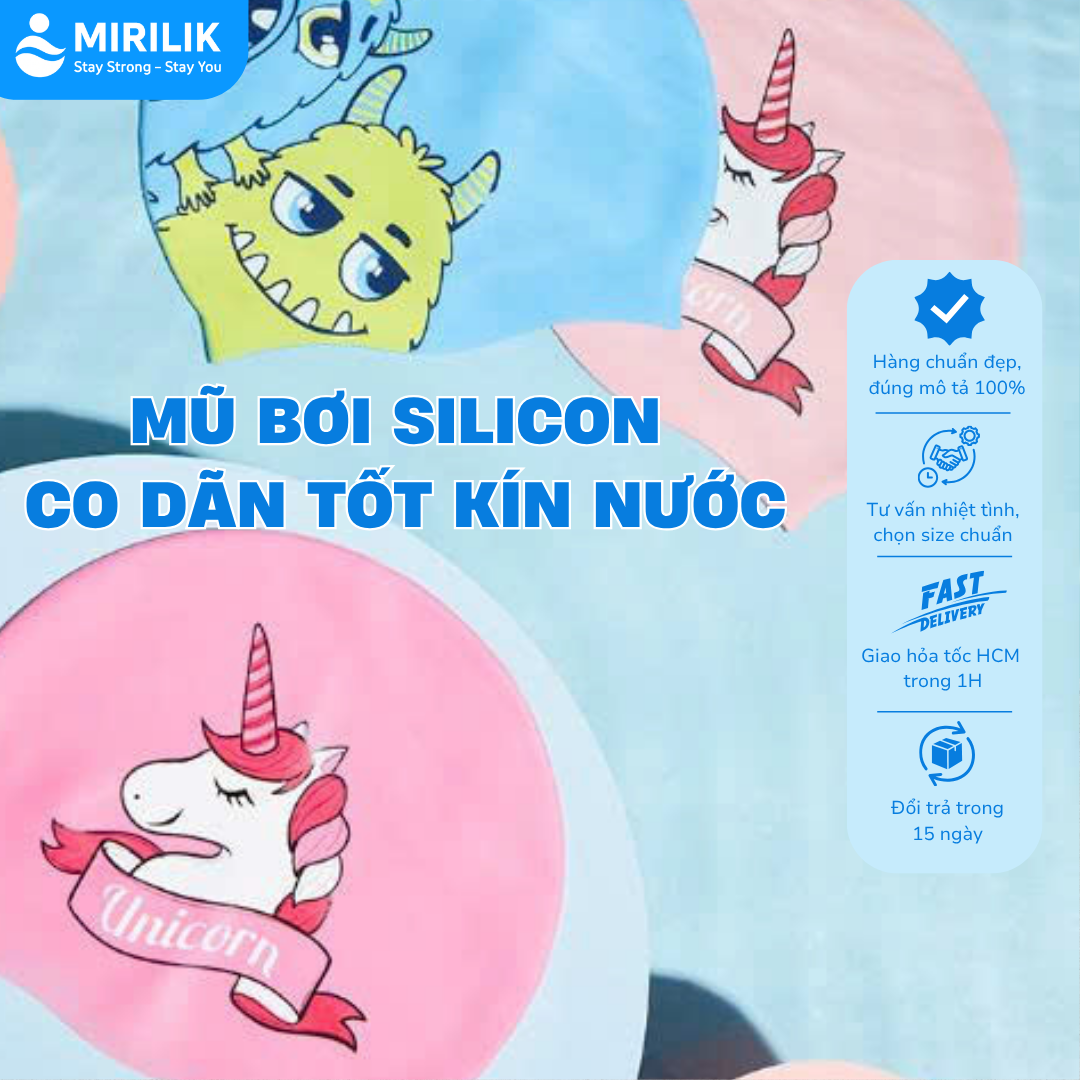 Mũ bơi cho bé mũ bơi Silicon kín nước hình Pony khủng long nàng tiên cá YUKE YOUYOU MY STYLEMirilik Sport