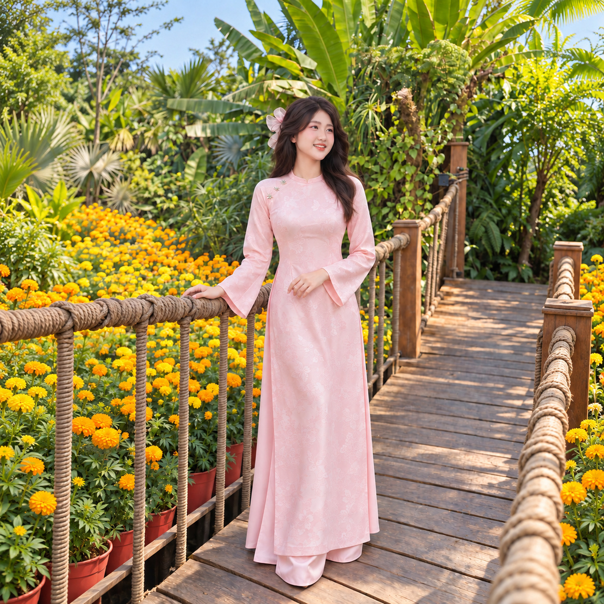 Áo Dài Thiên Điệp Thiết Kế Cao Cấp - Áo Dài Gấm Nữ Cách Tân Dáng Dài Sang Trọng Đi Lễ Tết Mirilik