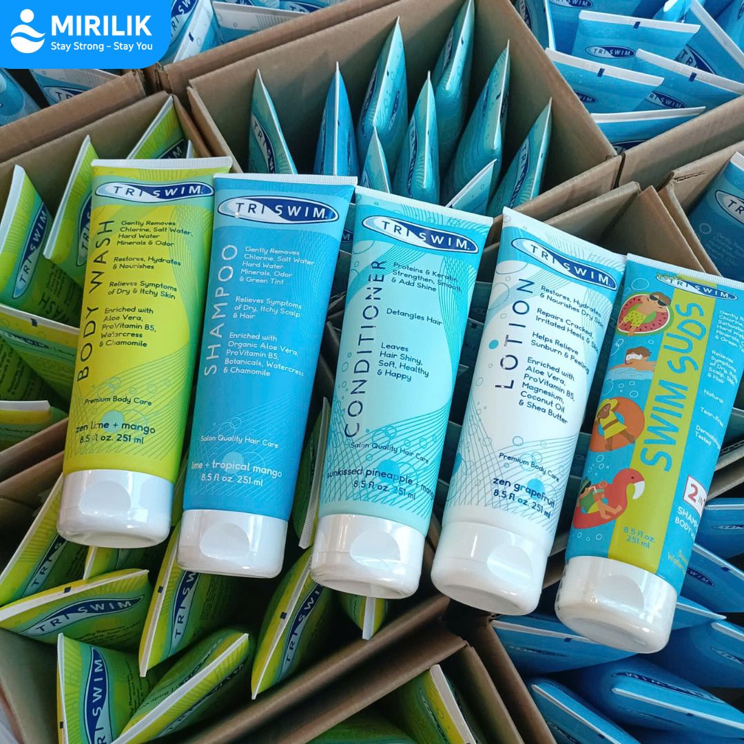 Sữa tắm TRISWIM chuyên dùng đi bơi loại sạch Clo, mùi Clo và muối biển, làm mềm da - MIRILIK