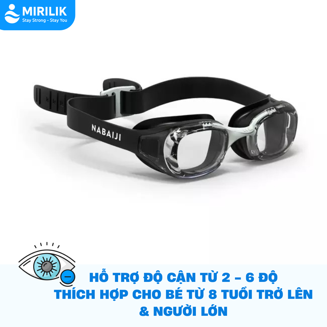 Kính bơi cận tròng kính trong suốt Optical Xbase 100 cho trẻ em người lớn nam nữ Đen MIRILIK DECA