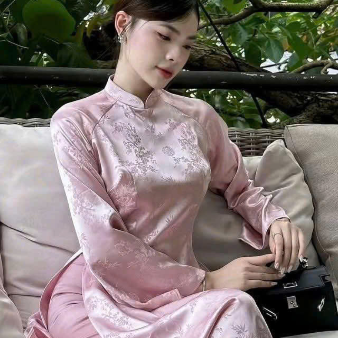 Áo Dài Gấm Cao Cấp Nữ Kèm Quần Lụa Ngọc Trai Thiết Kế Sang Trọng Dáng Dài Quý Phái Tết 2026 Chụp Ảnh