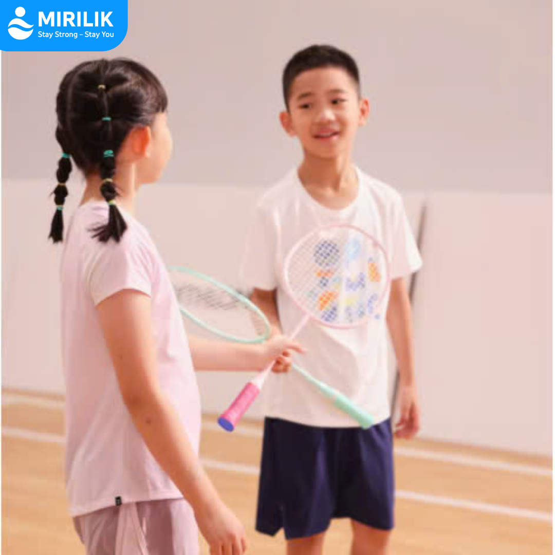 Vợt cầu lông BR 100 cán thép cho bé trai bé gái 4-7 tuổi Perfly Hồng Đậm MIRILIK