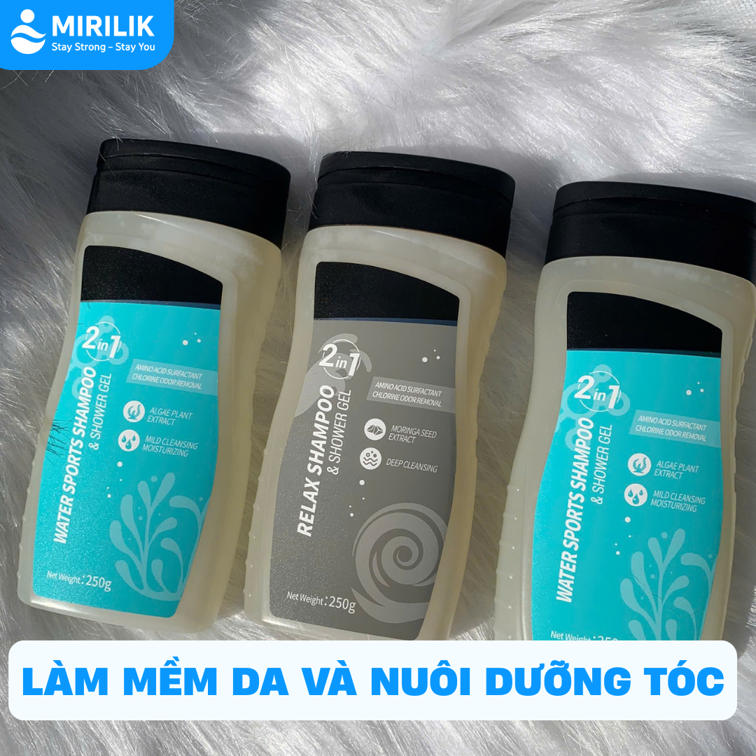 Sữa tắm và Dầu gội 2 trong 1 dành cho người đi bơi khử mùi CLO hồ bơi làm mềm da 93ml - Mirilik