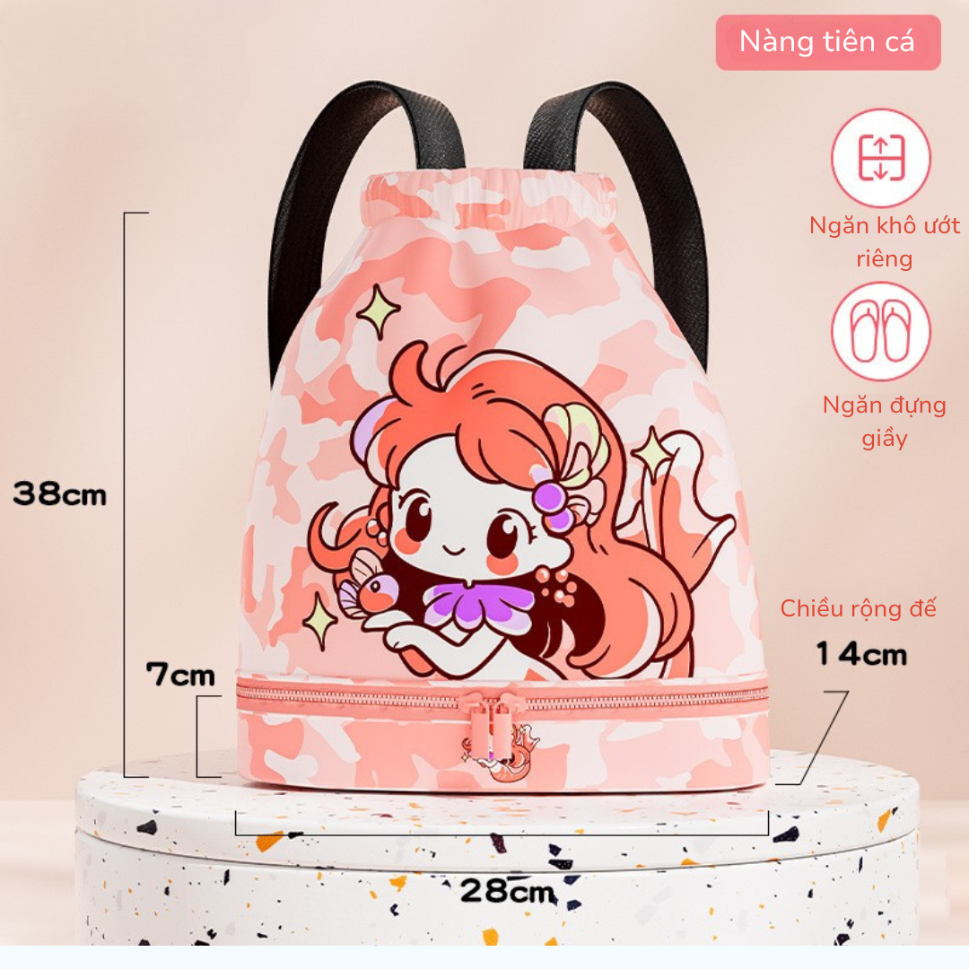 Balo đựng đồ bơi cho bé có 2 ngăn khô ướt Túi đi bơi đi biển có ngăn đựng giầy riêng, balo đi bơi