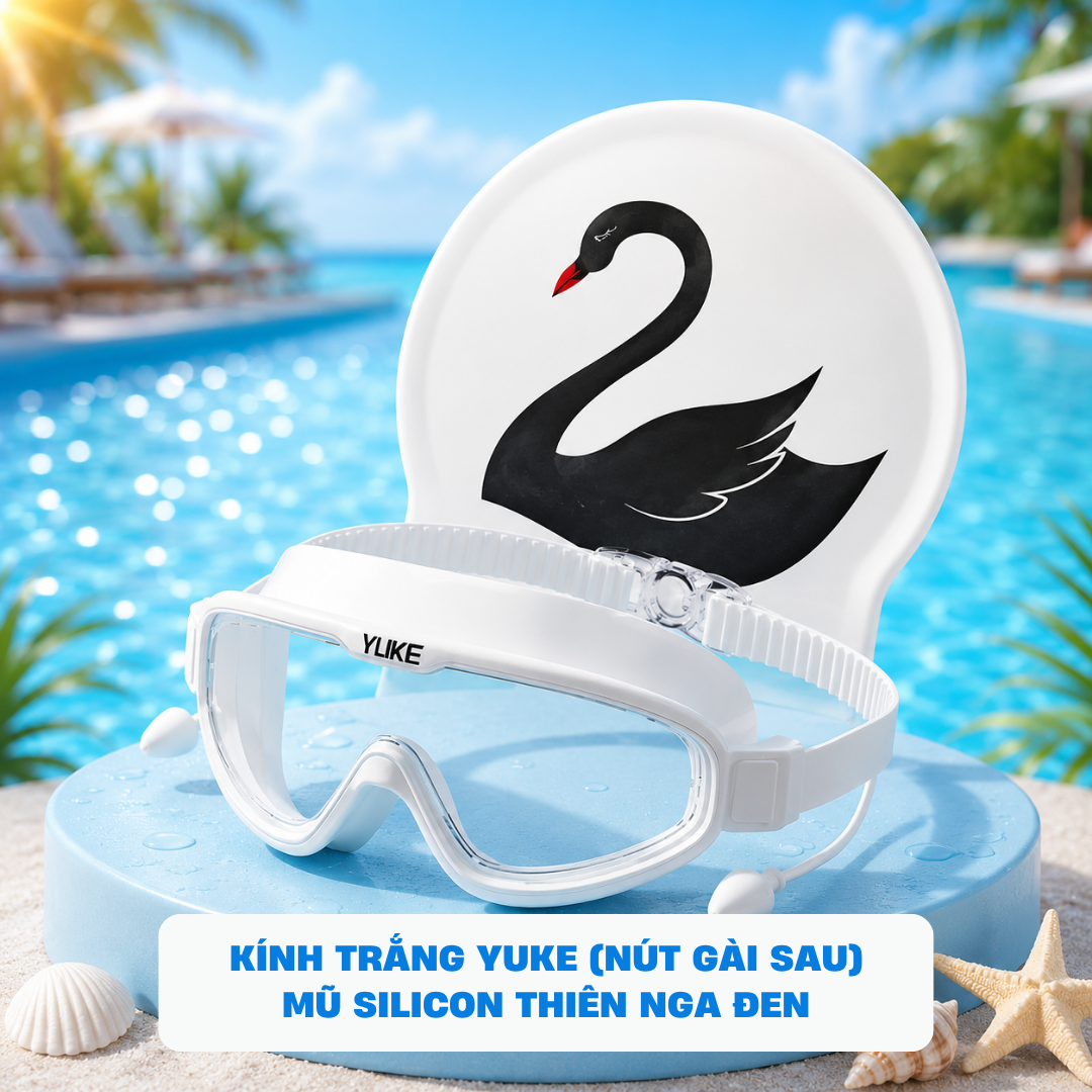 Combo Kính Yuke Lớn -  YUKE Trắng Nón Thiên Nga Đen (Nút Gài sau)