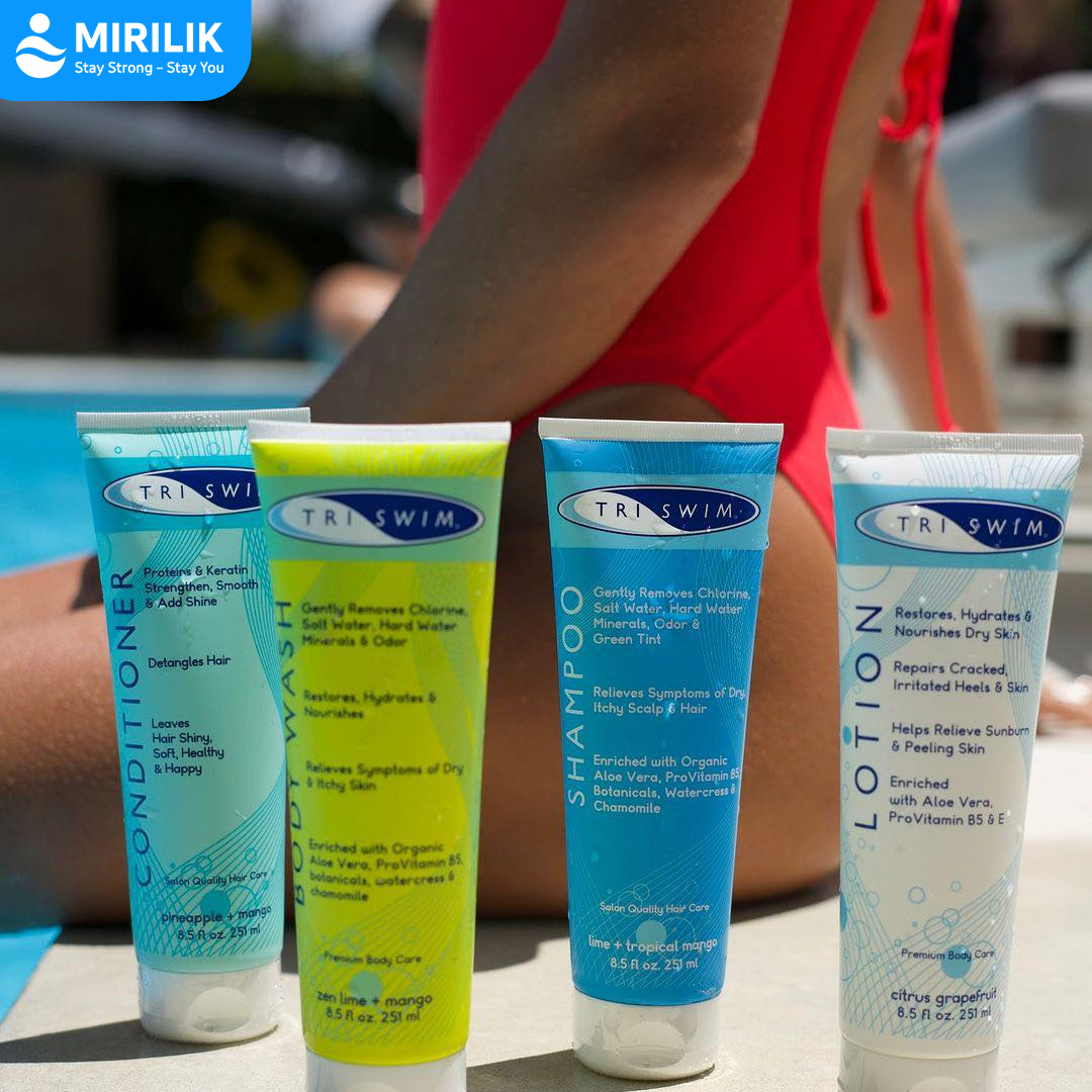 Dầu gội TRISWIM chuyên dùng đi bơi loại sạch clo, mùi clo và muối biển giữ màu tóc MIRILIK