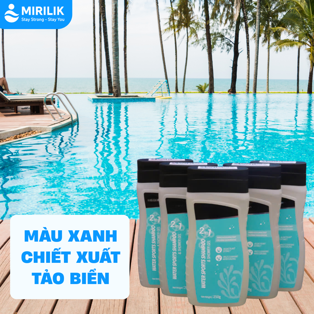 Sữa tắm và Dầu gội 2 trong 1 dành cho người đi bơi khử mùi CLO hồ bơi làm mềm da 93ml - Mirilik