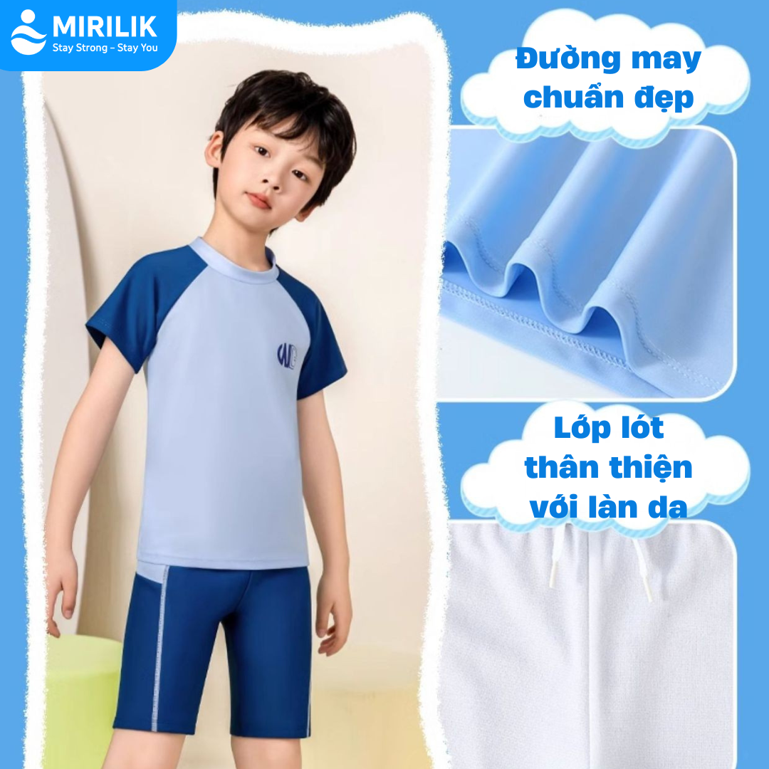 Bộ Đồ bơi bé trai Size đại từ 11 - 45 Kg áo bơi tay ngắn quần ngắn thoáng mát chống nắng cá Mirilik