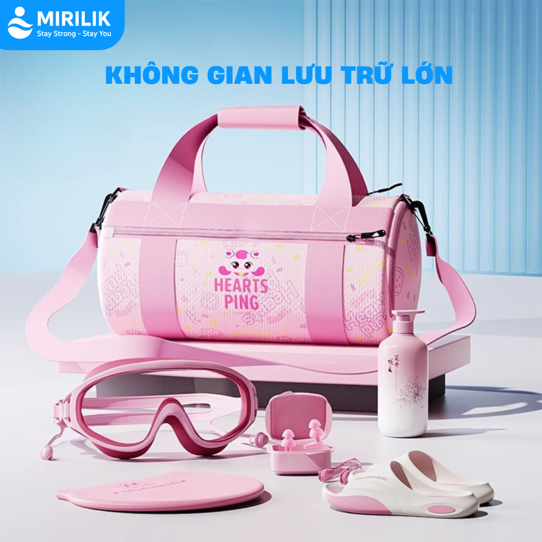 Túi đi bơi đựng đồ bơi có ngăn đựng đồ ướt đồ khô cho bé gái hiệu YouYou màu hồng tím Yuripromax