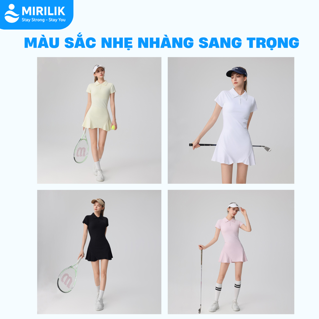 Đầm váy thể thao nữ đi tập Pickleball Tennis Golf cầu lông phong cách Hàn Quốc vải co giãn Yuriproma