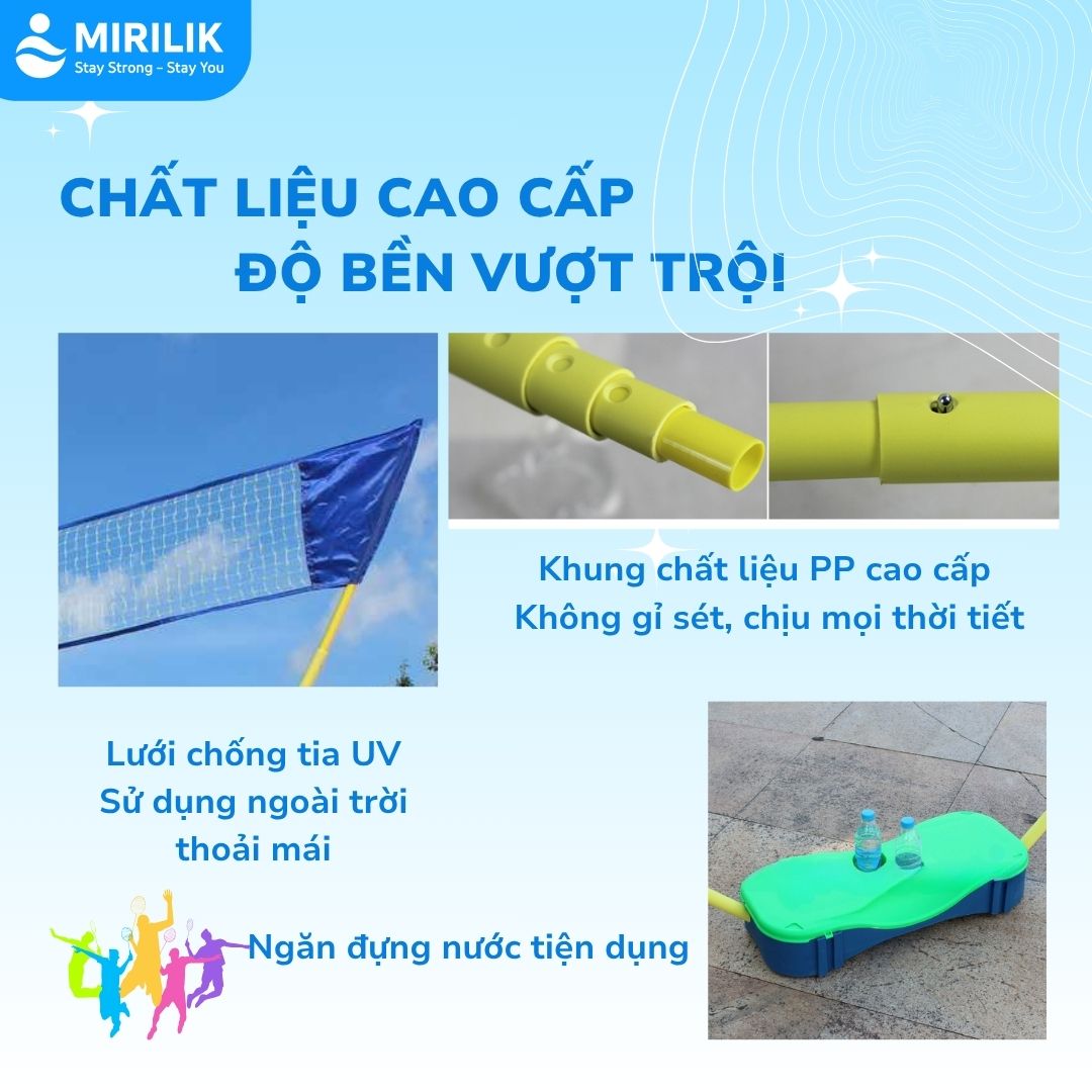 Lưới Cầu Lông Gấp Gọn Có Trụ - Phụ Kiện Cầu Lông 3in1 Chính Hãng Giá Rẻ Dùng Cho Gia Đình Mirilik