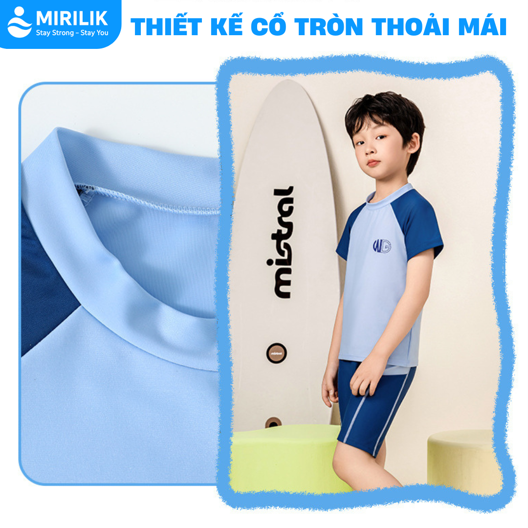 Bộ Đồ bơi bé trai Size đại từ 11 - 45 Kg áo bơi tay ngắn quần ngắn thoáng mát chống nắng cá Mirilik