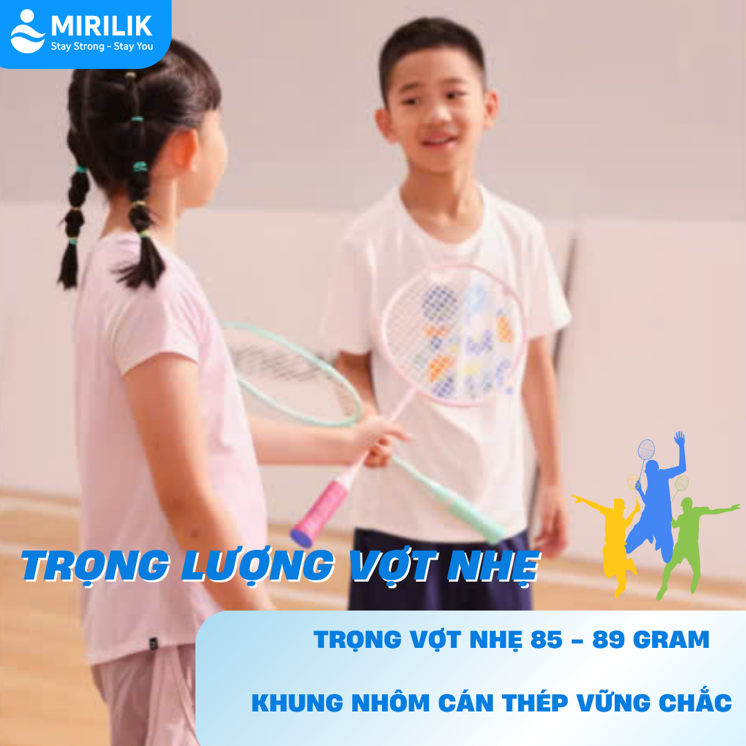 Vợt cầu lông cán thép cho bé trai bé gái 4-7 tuổi BR 100 Perfly Xanh Ngọc MIRILIK