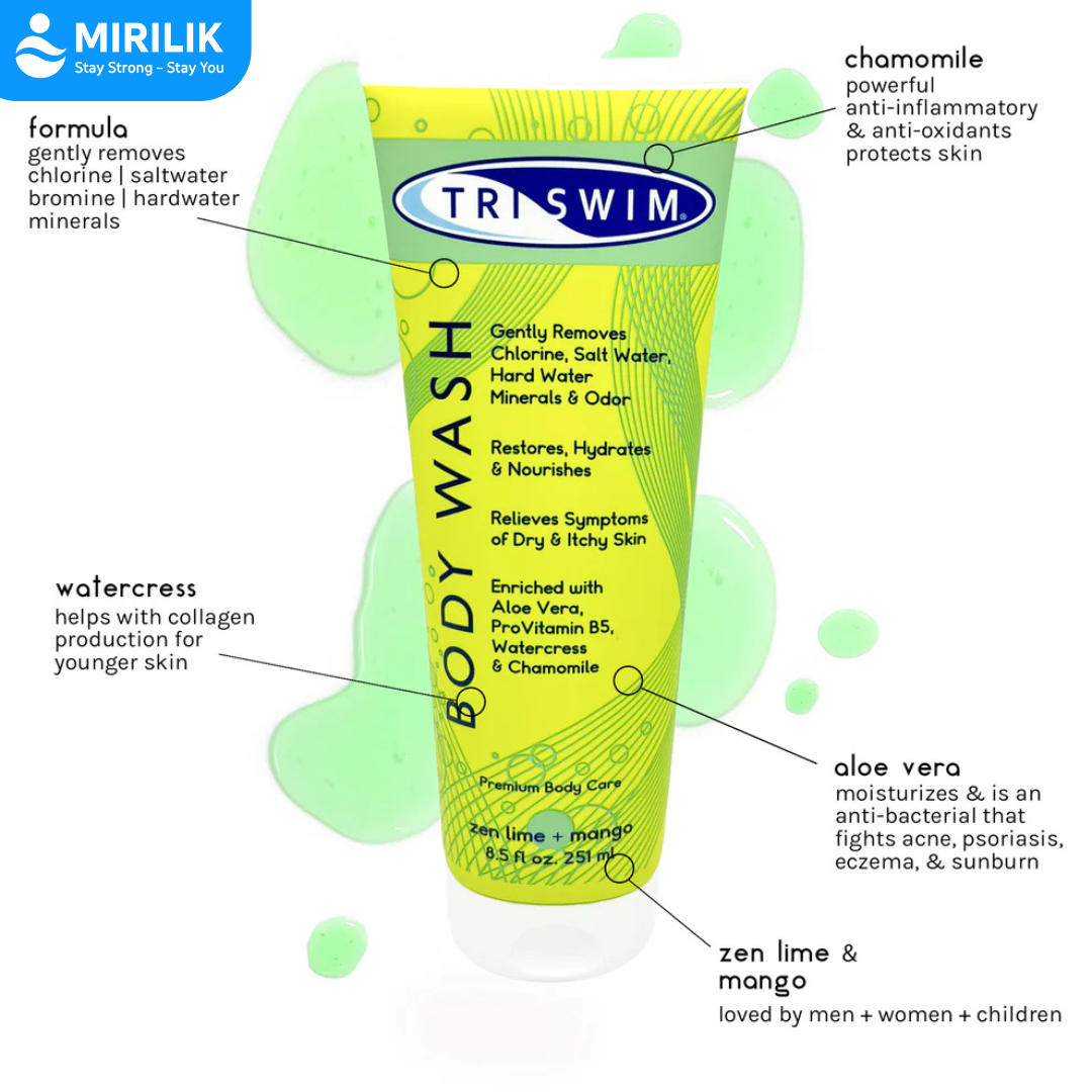 Sữa tắm TRISWIM chuyên dùng đi bơi loại sạch Clo, mùi Clo và muối biển, làm mềm da - MIRILIK